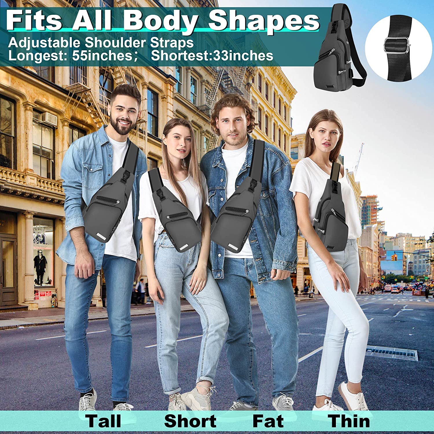 Sling Bag Crossbody Backpack for Women Men Chest Bag Hiking Bag with USB Charging Port for Camping Biking Travel Cycling - Image 6